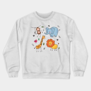 Elephant giraffe monkey lion hand drawn Crewneck Sweatshirt